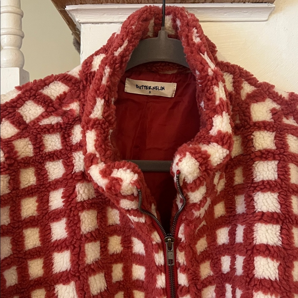 Butter Melon Checkered Teddy Jacket - Picture 6 of 7
